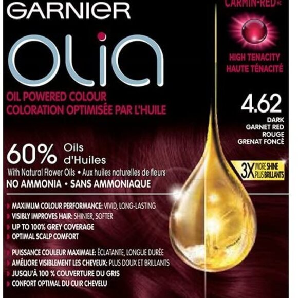 Garnier Olia Permanent Oil Powered Hair Color, 4.62 Dark Garnet Red - Picture 1 of 8